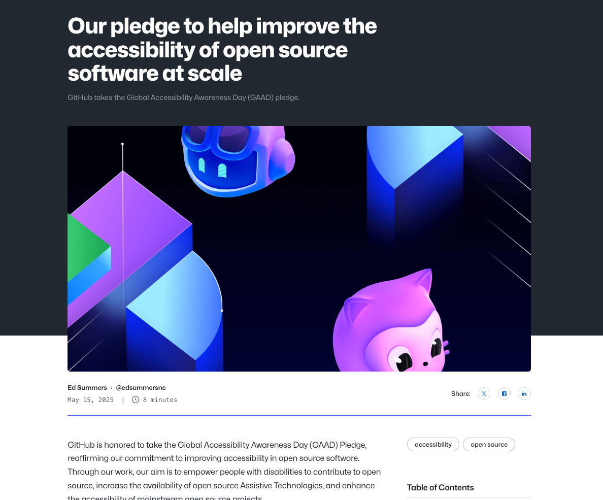 Blog post from Ed Summers at GitHub announcing GAAD Pledge